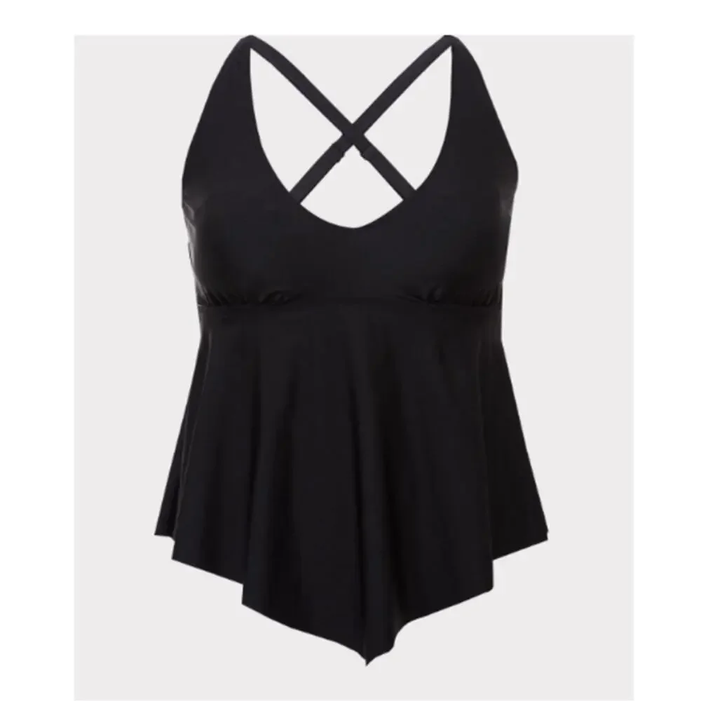 Torrid Tankini Wire free Flounce Ruffle swim top black 6X